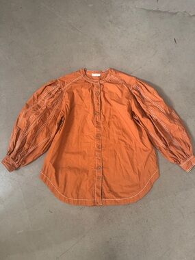 Ulla Johnson Rust Button-Front Top with Contrast Stitching size 6